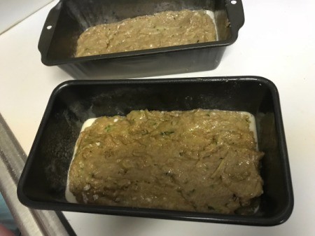 batter poured into loaf pans