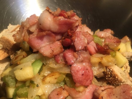 mixing Bacon Apple Stuffing