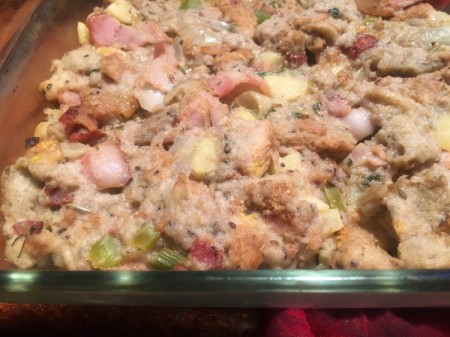 Bacon Apple Stuffing ready to bake