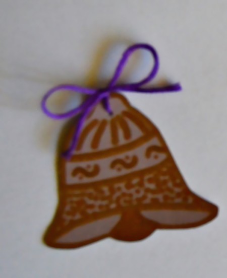 Trio of Bells Christmas Card - use needle to pull floss through each bell and tie a bow, trim ends