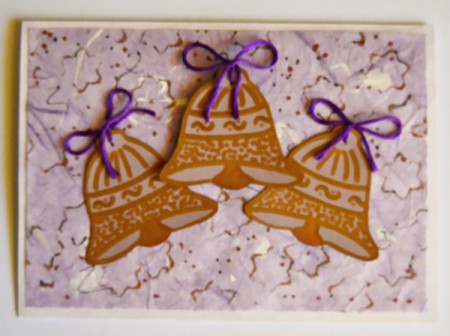 Trio of Bells Christmas Card - glue right and left bell and then use 3-D foam for middle bell