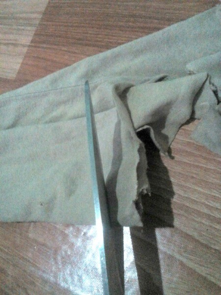 Handcrafted Rag Made From Old Shirts - cut folds leaving the allowance uncut