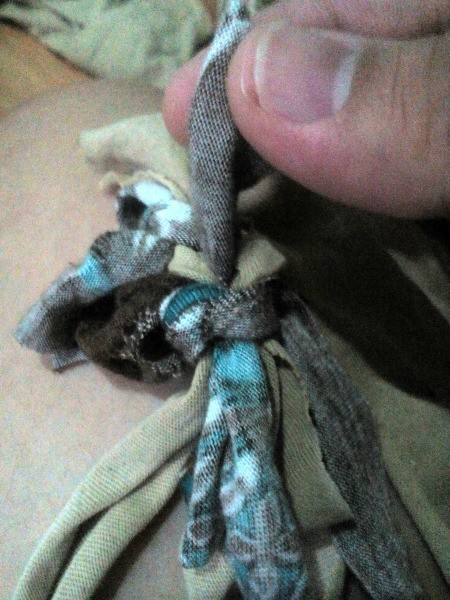 Handcrafted Rag Made From Old Shirts - insert a piece into the hole and tie to another strip