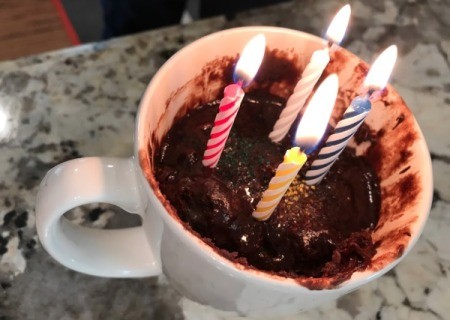 Chocolate Chip Cake in Mug With Frosting