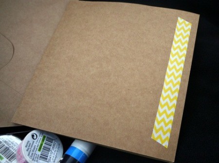 Handcrafted Greeting Card with Stickers and Tape - apply a piece of tape slightly shorter than edge to right hand edge