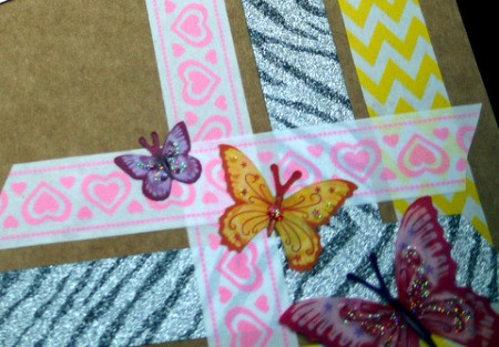 Handcrafted Greeting Card with Stickers and Tape - add more if you like angling away from the corner on the diagonal