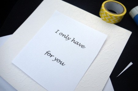 Eyes for You Greetings Card - cut out a square of paper with the text then center in card and glue minimally if desired