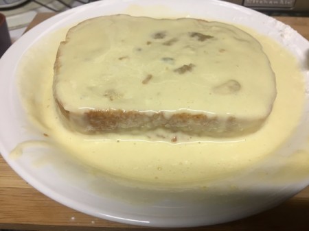 dipping sandwich in egg