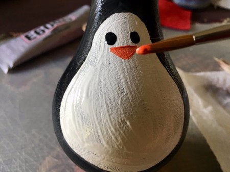 Upcycled Light Bulb Penguin - paint orange beak