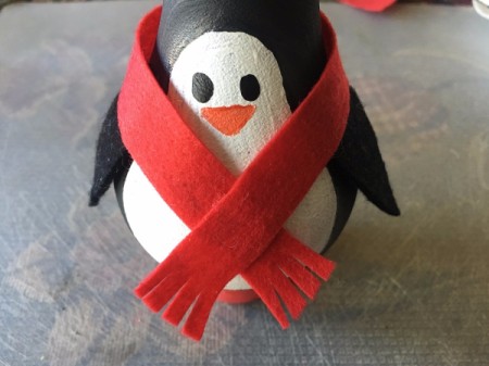 Upcycled Light Bulb Penguin - glue scarf on hiding top of flippers