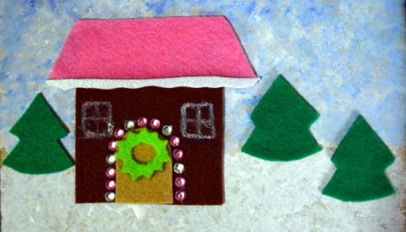 Gingerbread House Christmas Collage - add rhinestones for lights, glue on wreath, and draw a window