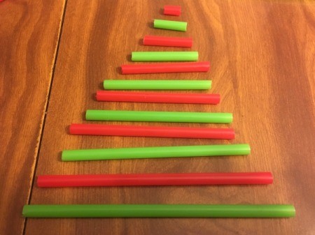 3D Straw Christmas Tree Gift Box - cut in alternating colors in tree shape lengths