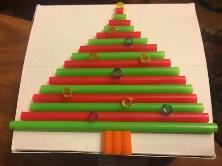 3D Straw Christmas Tree Gift Box - glue on bits of small straw pieces for ornaments