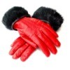 Women's Red Leather Gloves with Rabbit Fur