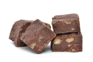 Pieces fudge with nuts