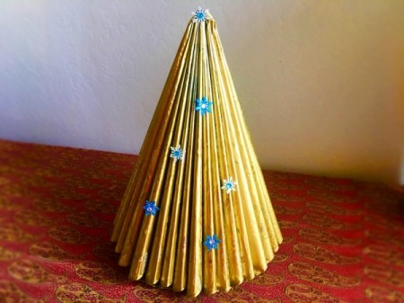 Magazine Christmas Tree - finished gold painted tree
