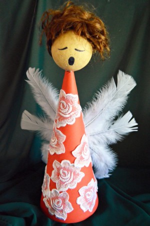 Angelica the Elegant Christmas Angel - finished angel with features and wings added