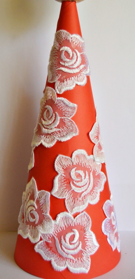 Angelica the Elegant Christmas Angel - glue lace flowers to cone