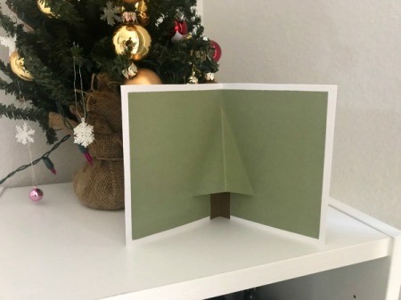 Christmas Wreath and Tree Holiday Card - card standing on a shelf