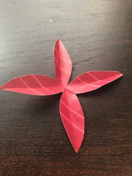 Christmas Wreath and Tree Holiday Card - all four petals creased