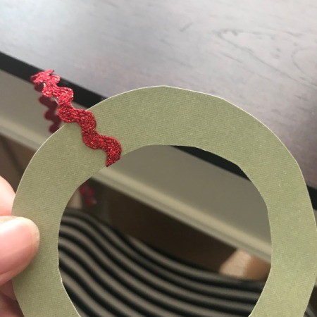 Christmas Wreath and Tree Holiday Card - begin wrapping adhesive ribbon around the wreath like a garland