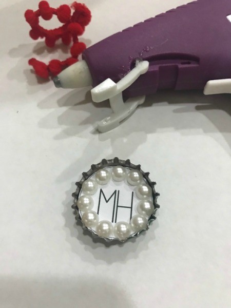 Bottle Cap Ornaments - ring of pearls inside the cap