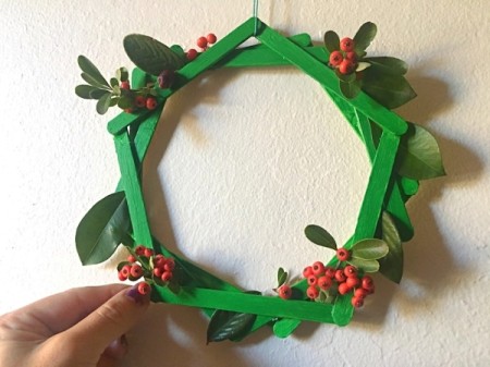 Popsicle Stick Wreath - more foliage can be added after hanging