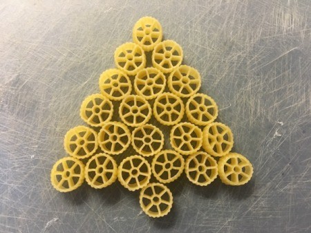Pasta Christmas Ornaments - glue rotelle pasta in a tree shape