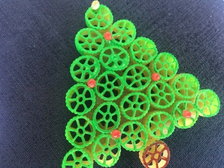 Pasta Christmas Ornaments - paint the tiny glue ornaments and attach to the pasta tree