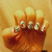 String of Lights Nail Art - finished string of lights with red, blue, and green bulbs