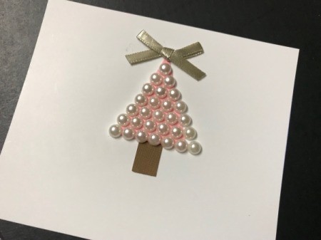 Christmas Snow Globe Card - add ribbon bow and pearl stick-ons