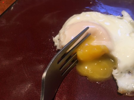 A perfectly cooked basted egg.