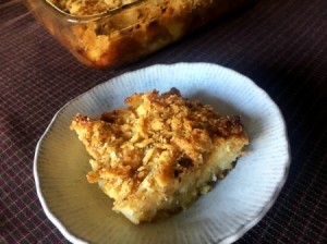 piece of Baked Pineapple Bread in serving dish