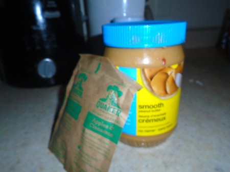 Add oatmeal into last of peanut butter jar.