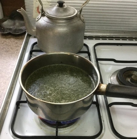 Mint Oil in pan on stove