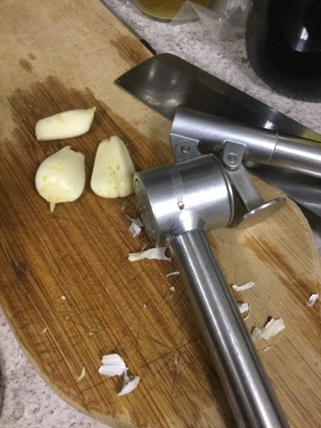 chopping garlic