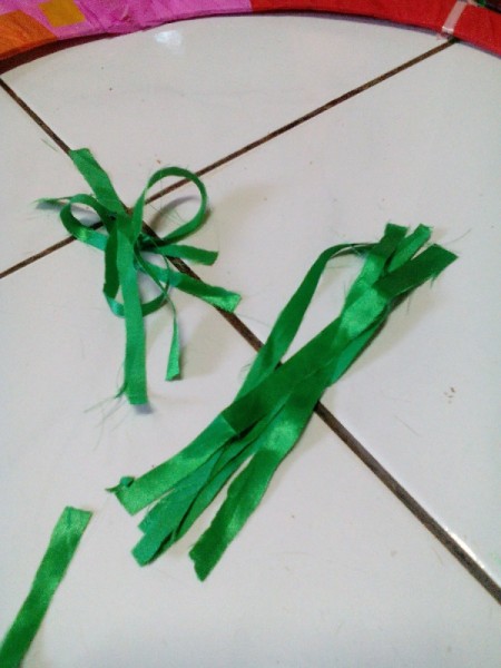 DIY Hanging Cardboard Christmas Tree - ribbon pieces for tying the rings together