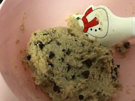 adding chips to dough