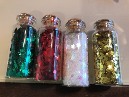 Clear Ornaments with Christmas Confetti  - jars of confetti