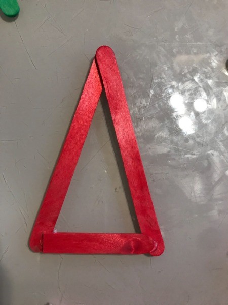 Popsicle Stick Christmas Tree Ornaments - glue two long and one short stick to create tree