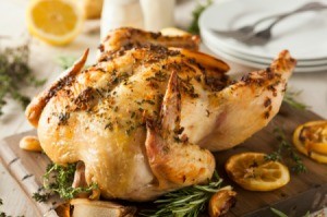 Roasted Chicken with lemon and herbs.