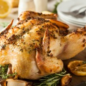 Roasted Chicken with lemon and herbs.