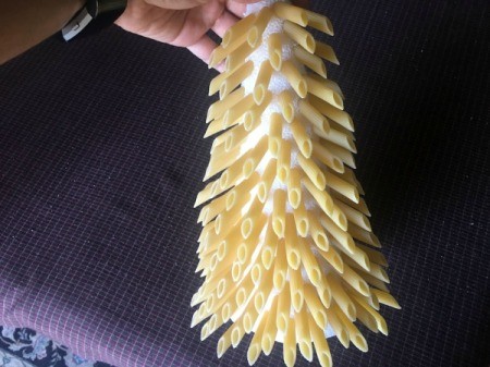 Pasta Christmas Tree - continue to the top but take care not to overcrowd the top