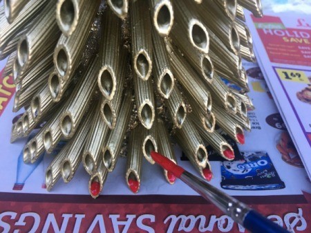 Pasta Christmas Tree - paint the pasta openings with red paint