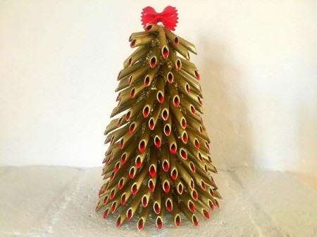 Pasta Christmas Tree - glue the red farfalle pasta to the top of the tree