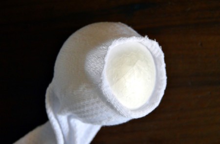 Lace Frill Sock Christmas Angel - push ball into the heel area