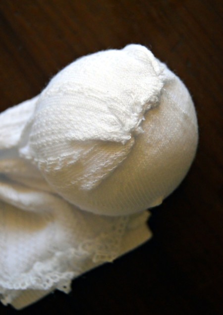 Lace Frill Sock Christmas Angel -sew styrene ball into heel of the sock