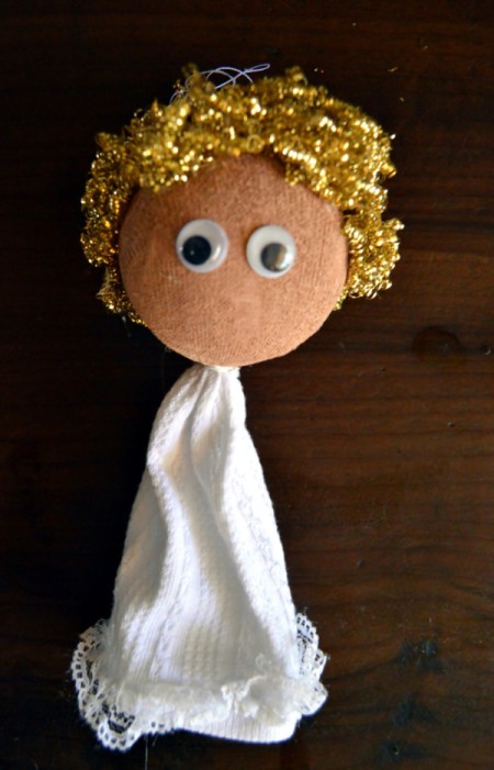 Lace Frill Sock Christmas Angel - glue eyes in place