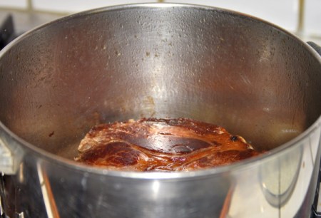 seared chuck roast in pot