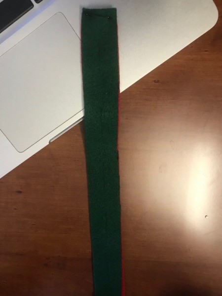 Easy Christmas Felt Garland or Bracelet - secure both pieces of felt with a pin at the top